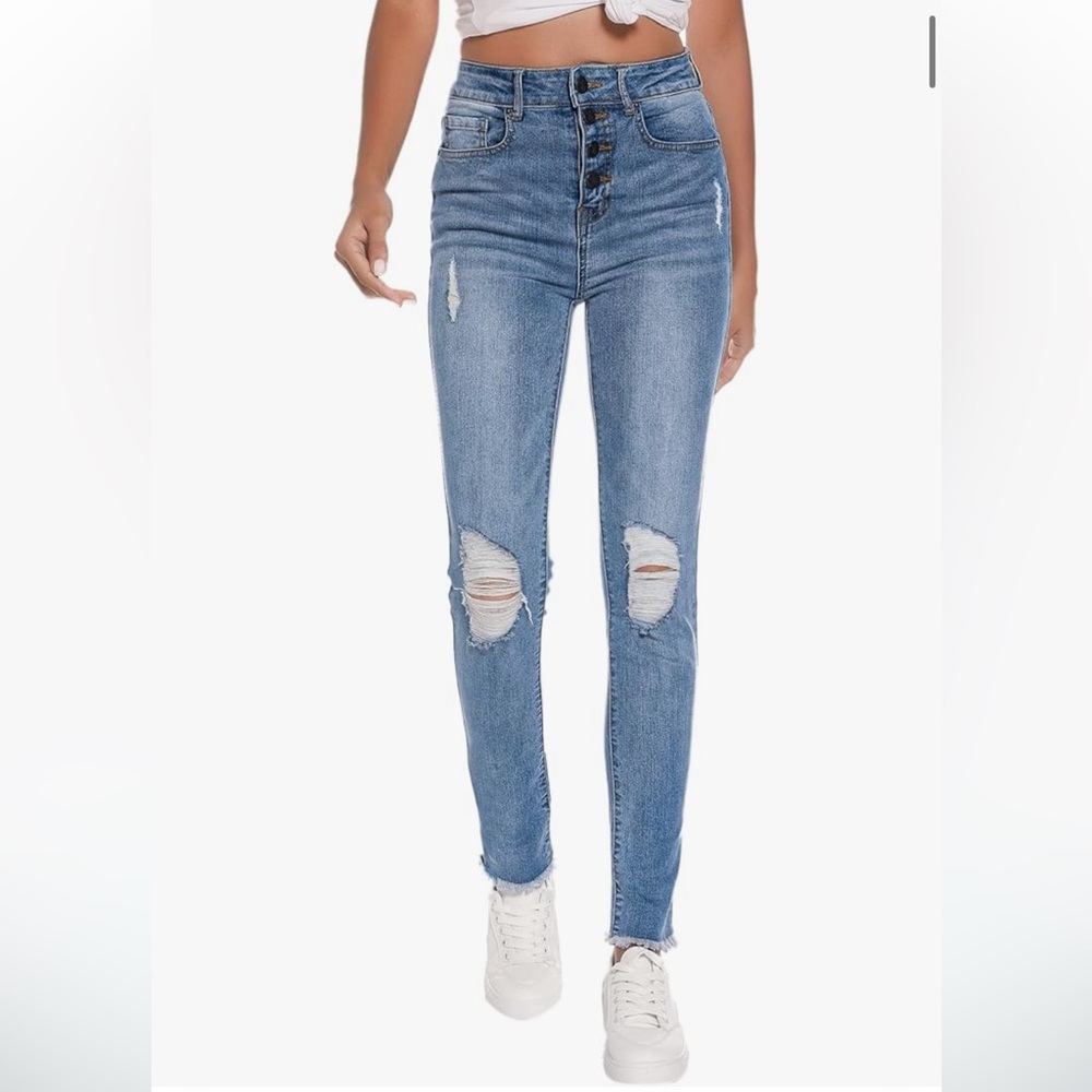 Women’sRipped Skinny Jeans High-Waisted Size 10